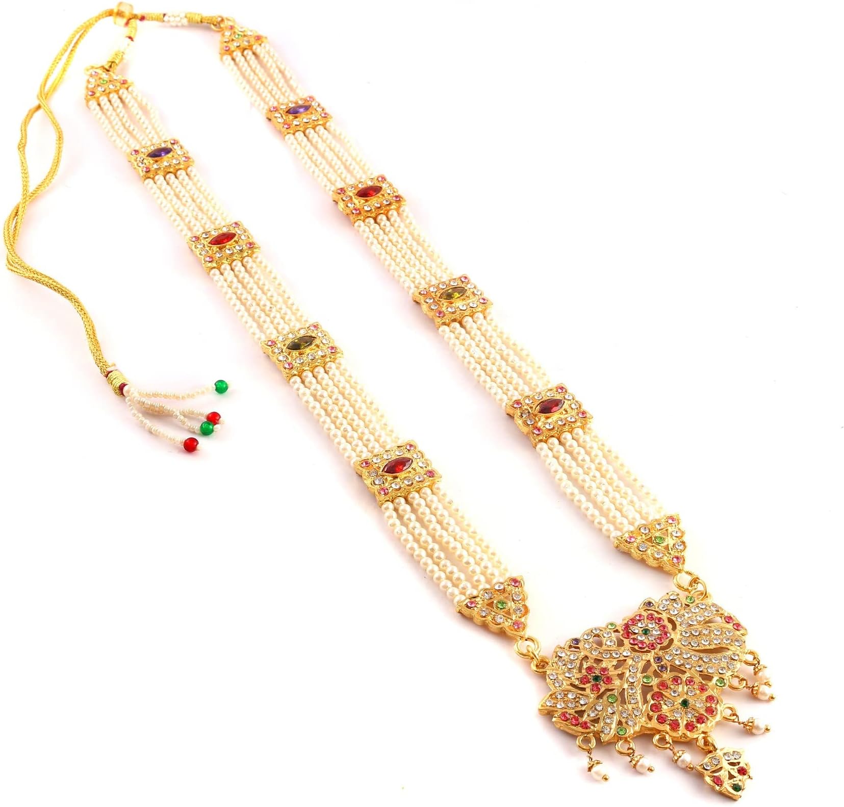 Jewar Mandi Necklace Set Pearls Polki Grand Moti Rani Haar Ad Cz Multi Stone Long Jewelry With Out Earrings for Women Girls