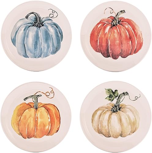 Bico Pumpkin Feast - Platos de ensalada de cerámica, 8.75 pulgadas, juego de 4, para ensalada, aperitivo, microondas y lavavajillas