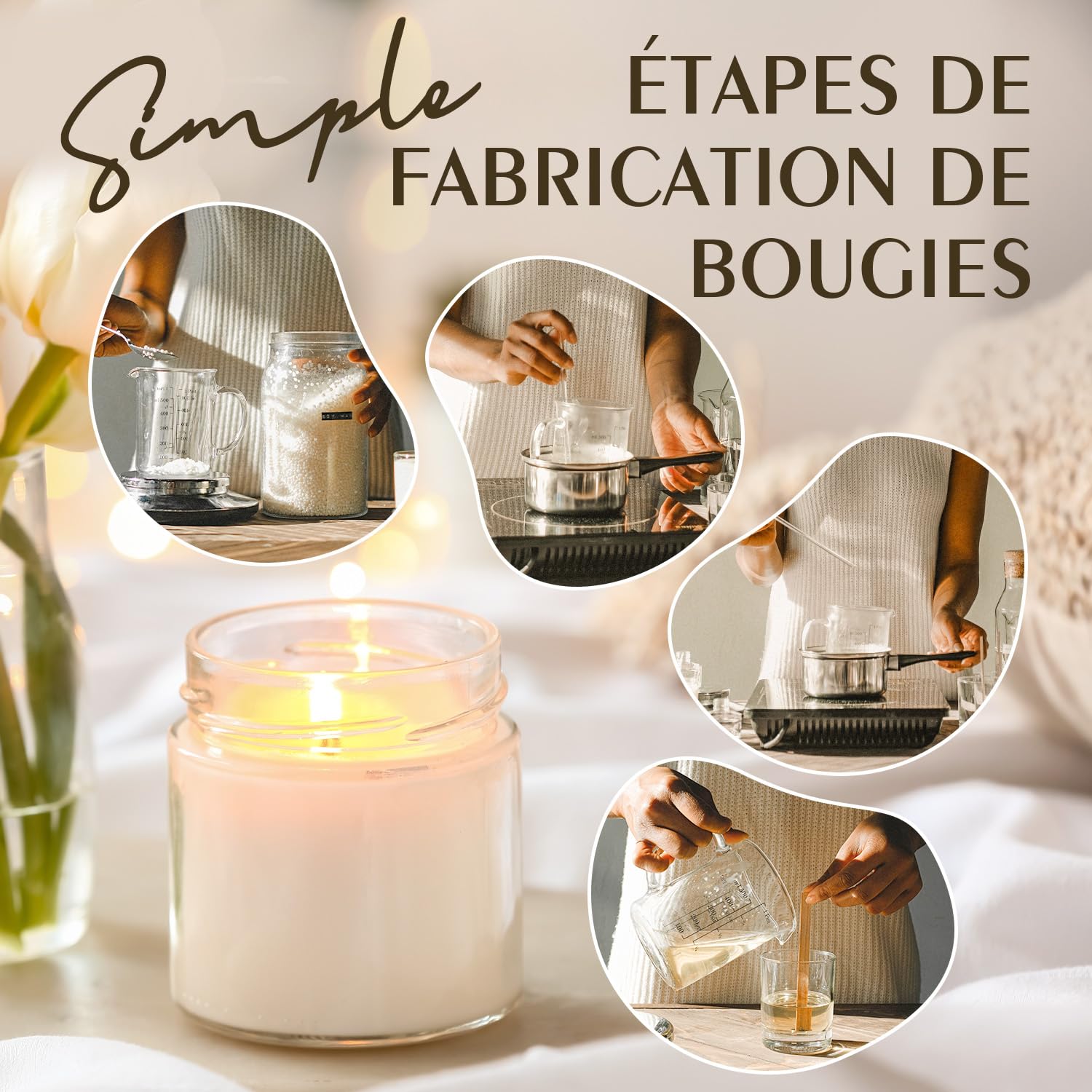 Cire de soja pour bougies, Cire premium pour bougies 10kg de Waxcanpy, Cire de soja écologique 100% naturelle pour bougies