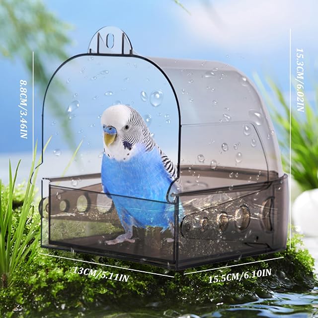 Foto 3 de 6 de Baño de pájaros para la Jaula de 6x5x6 Pulgadas Tornillo Gris Transparente PC Baño de Jaula de pájaros…