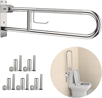 Toilet Grab Bar 30.3 Inch, Flip Up Grab Bar with Paper Holder, Polished Chrome Anti-Slip Safety Bars for Toilet, Stainless Steel Knurled Toilet Handles for Seniors Disabled Elderly Pregnant