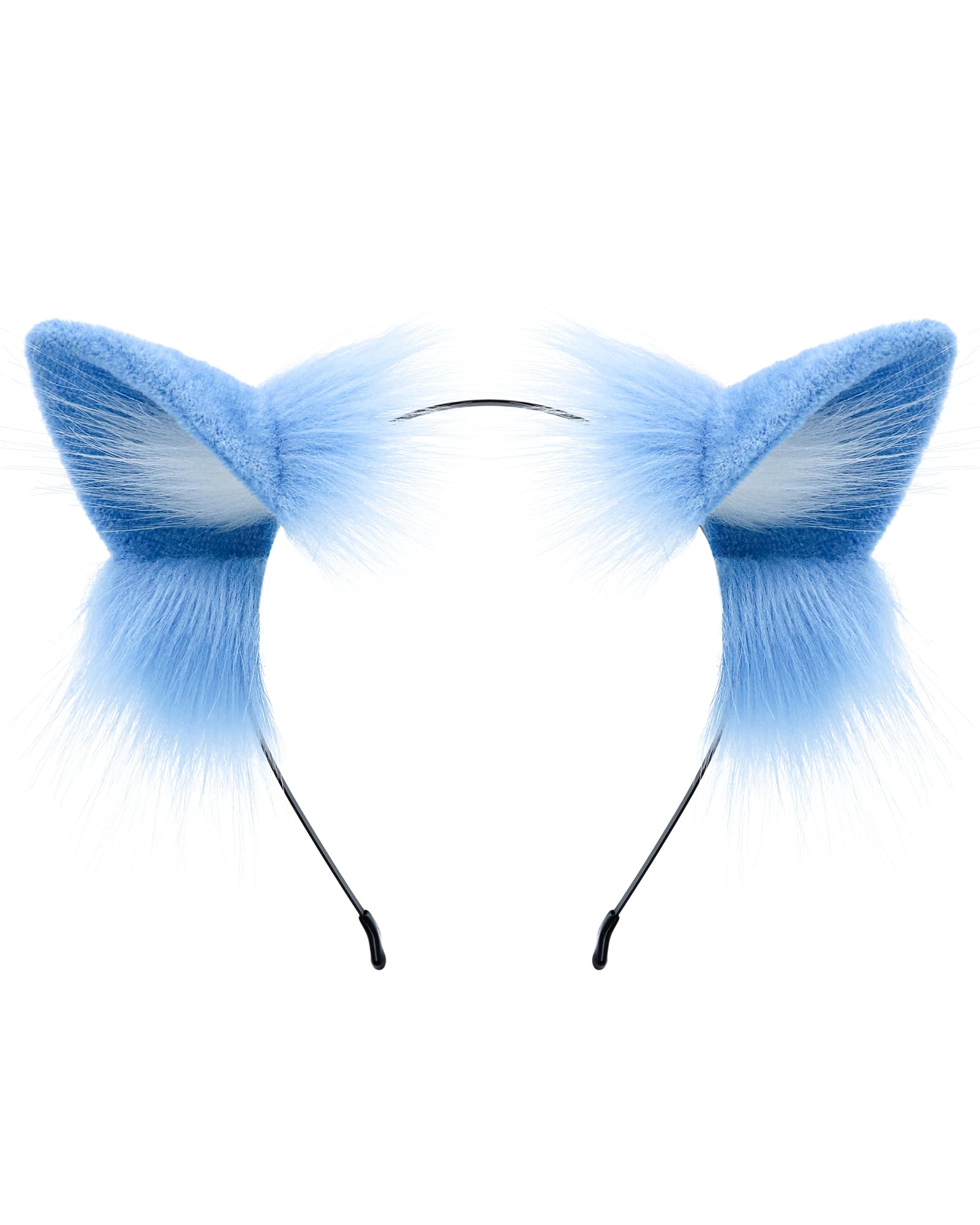 ZFKJERS Handmade Fur Fox Wolf Cat Ears Headwear Fancy Dress Cosplay Animal Furry Ears Head Accessories for Halloween (Blue)