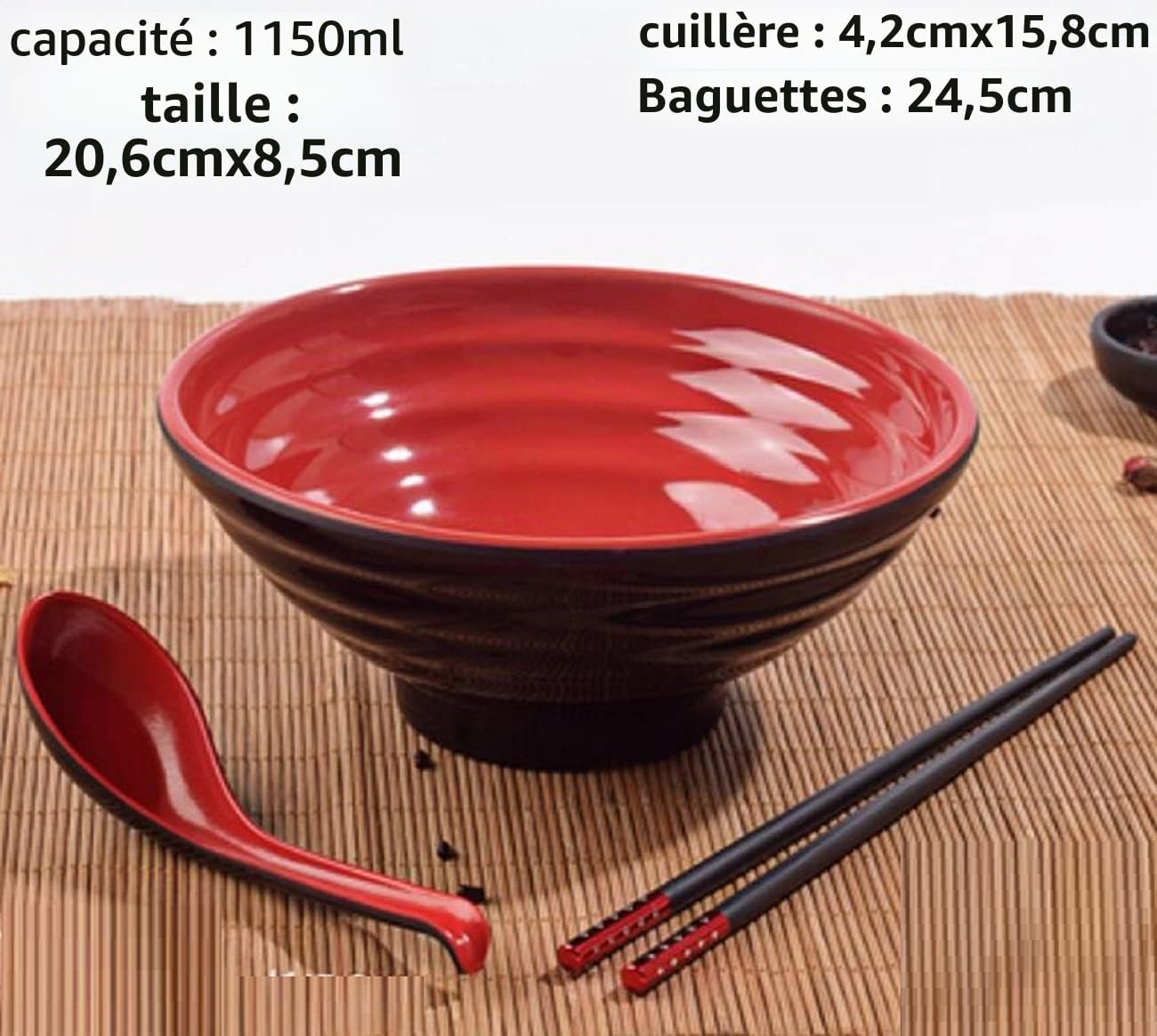Bols Japonais En Ramen Lot De 6 (18 Pièces) , Capacité 1150 ML, Bol À Soupe Antidérapant De Avec Cuillère Et Baguettes, Bol À Céréales Multifonction Pour Pâtes, Fruits, Nouilles Et Salades,6pcs