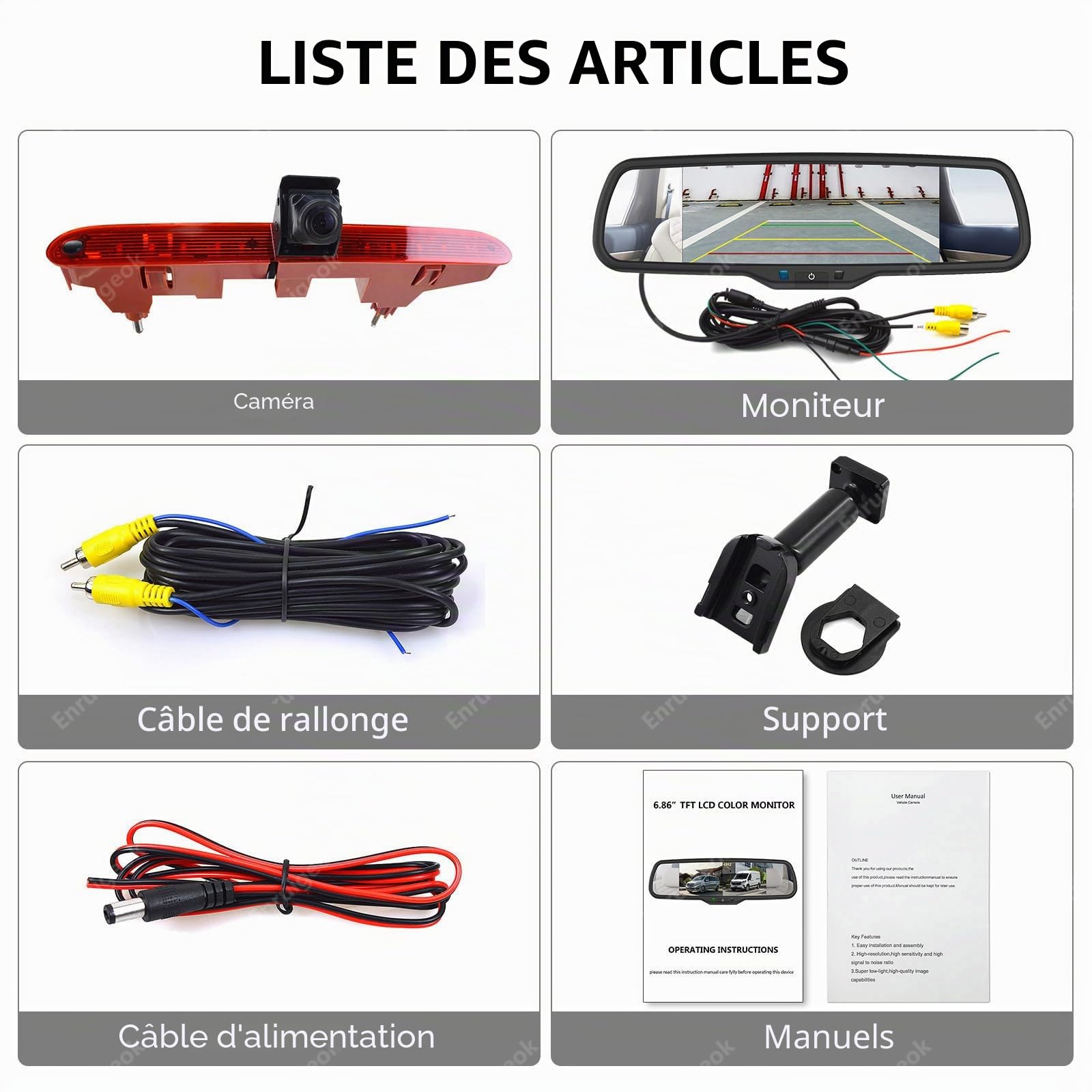 Automovite Caméra de recul HD pour Citroën Berlingo Peugeot Partner Opel Combo E Toyota ProAce City avec écran miroir de 17,4 cm (kit de support # 1,5)
