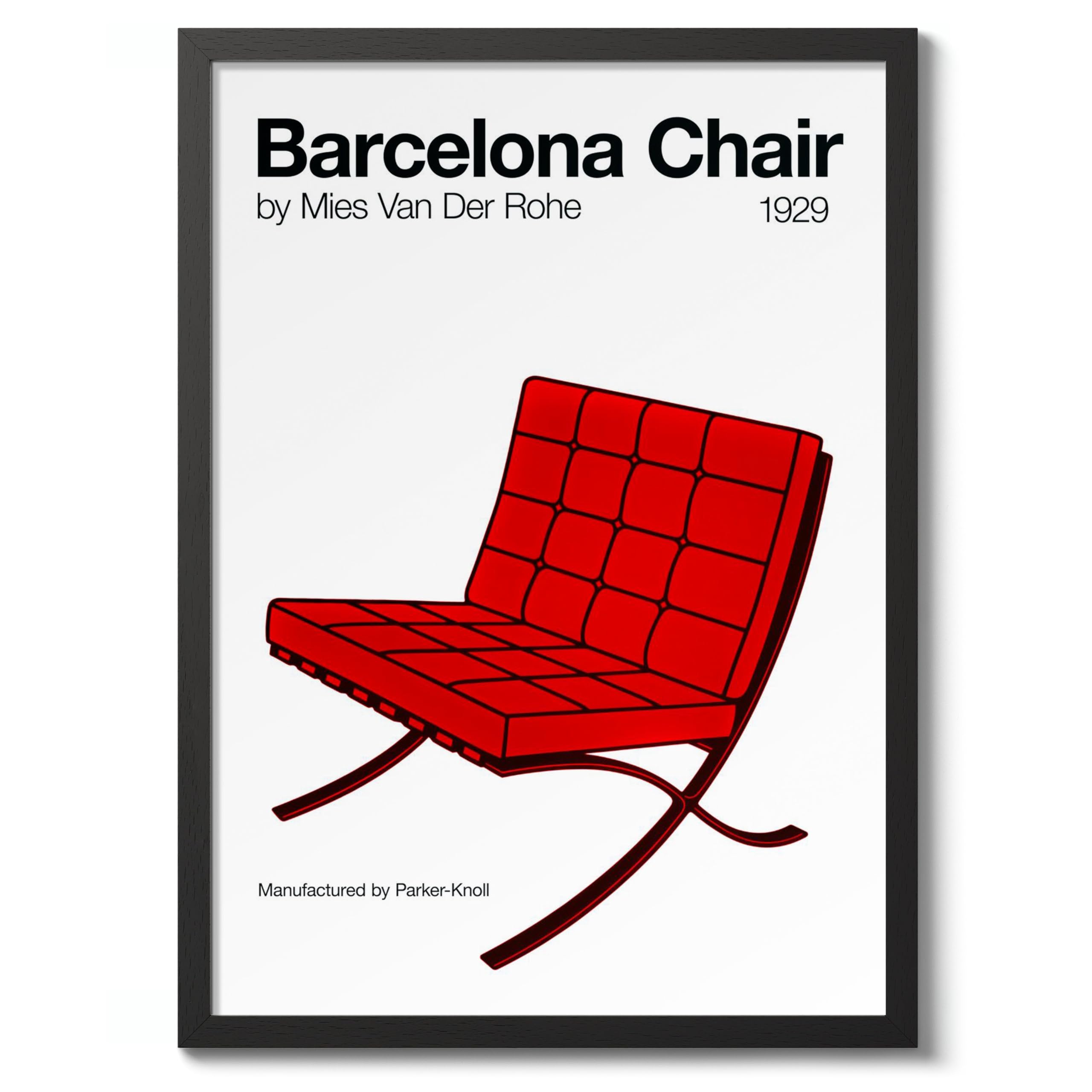 Barcelona Chair Poster, Bauhaus Mid-Century Modern Print, Retro Abstract Wall Art, A3 (Black Frame) - 45x32.8cm โ image 1