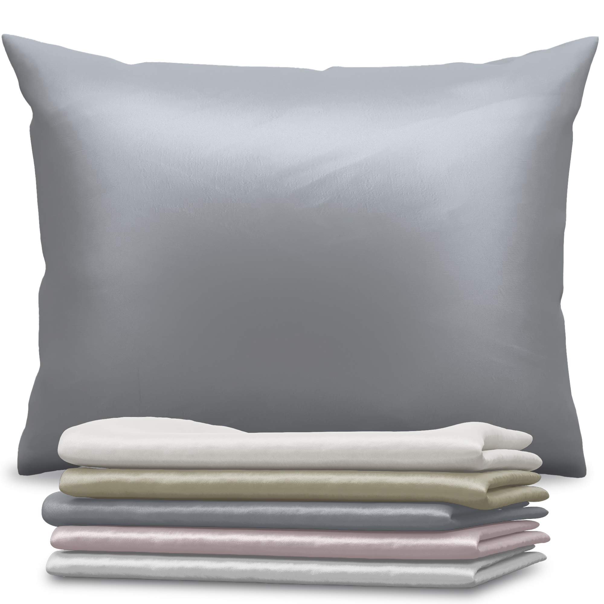 1x Silk Pillowcase Silver Grey, 19 Momme Weight - For Pillow 40 x 80 cm - 100% Mulberry Silk Double-Sided - Sold Individually - Silk Pillowcases for Hair and Skin - Anti-Age, Anti Bed Bug
