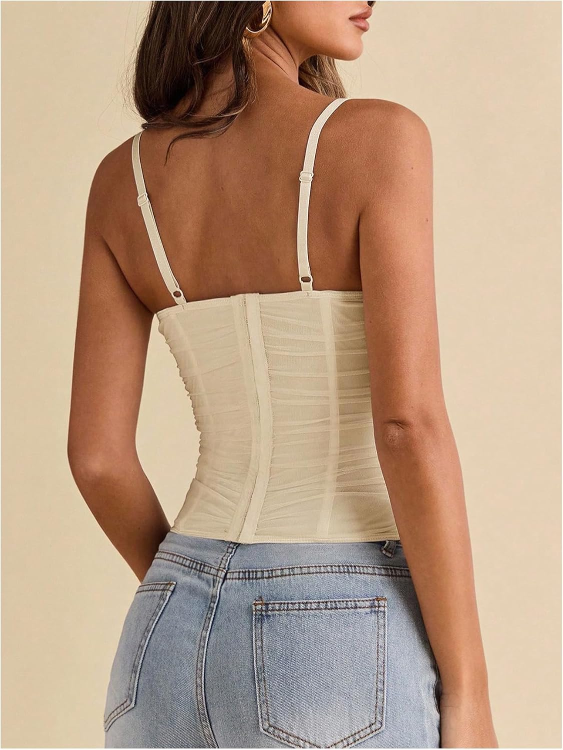 MakeMeChic Women's Lace Corset Top Spaghetti Strap Bustier Y2k Going Out Crop Top - Image 3