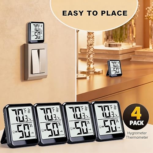 Miniatura 7 de Paquete de 4 Termómetros de Habitación para Interiores Higrómetros, Pequeño Monitor Sensor Digital de Temperatura y Humedad, Medidor de Temperatura