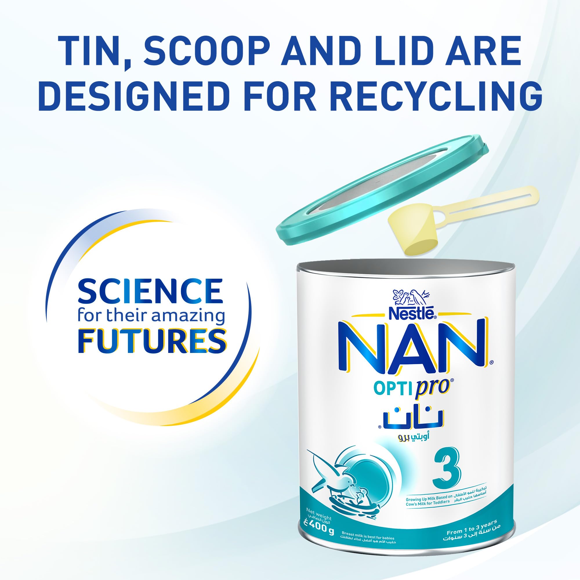 NAN Stage 3 Growing Up Milk (1-3 Years) – Growing Up Milk for Young Children, from 1 to 3 years, 400g Powder Tin with Scoop | nan 3 growing up milk, toddler milk 1-3 years