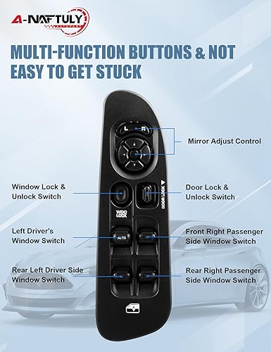 Miniatura 6 de Interruptor de elevalunas eléctrico principal del lado del conductor con bisel negro de repuesto para Dodge Ram 1500 2500 3500 2002-2010, Dakota