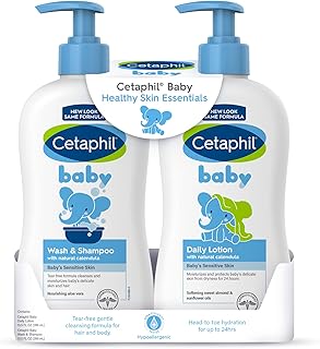 Cetaphil Baby Wash & Shampoo Plus Body Lotion, Healthy Skin Essentials, Head to Toe Hydration for Up to 24 Hours, for Deli...