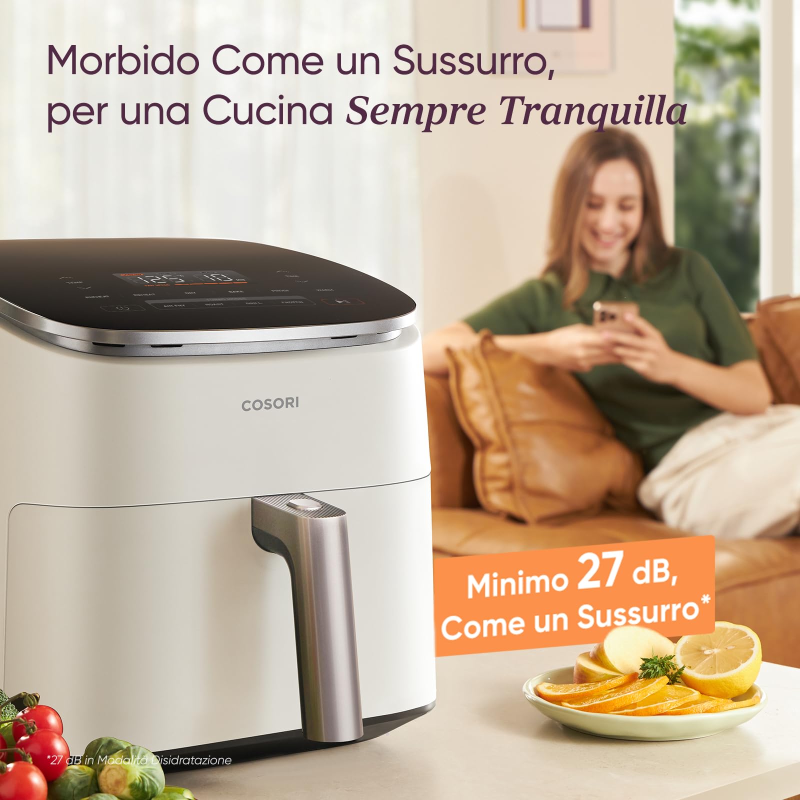 COSORI Friggitrice ad Aria Turbo Blaze 6L (1,36Kg), Air Fryer con DC Motore, 9 + 1 Funzioni & 5 Velocità della Ventola Automatica, 110 Ricette & 96 Tabelle di Cottura degli Ingredienti, 1725W, Bianco