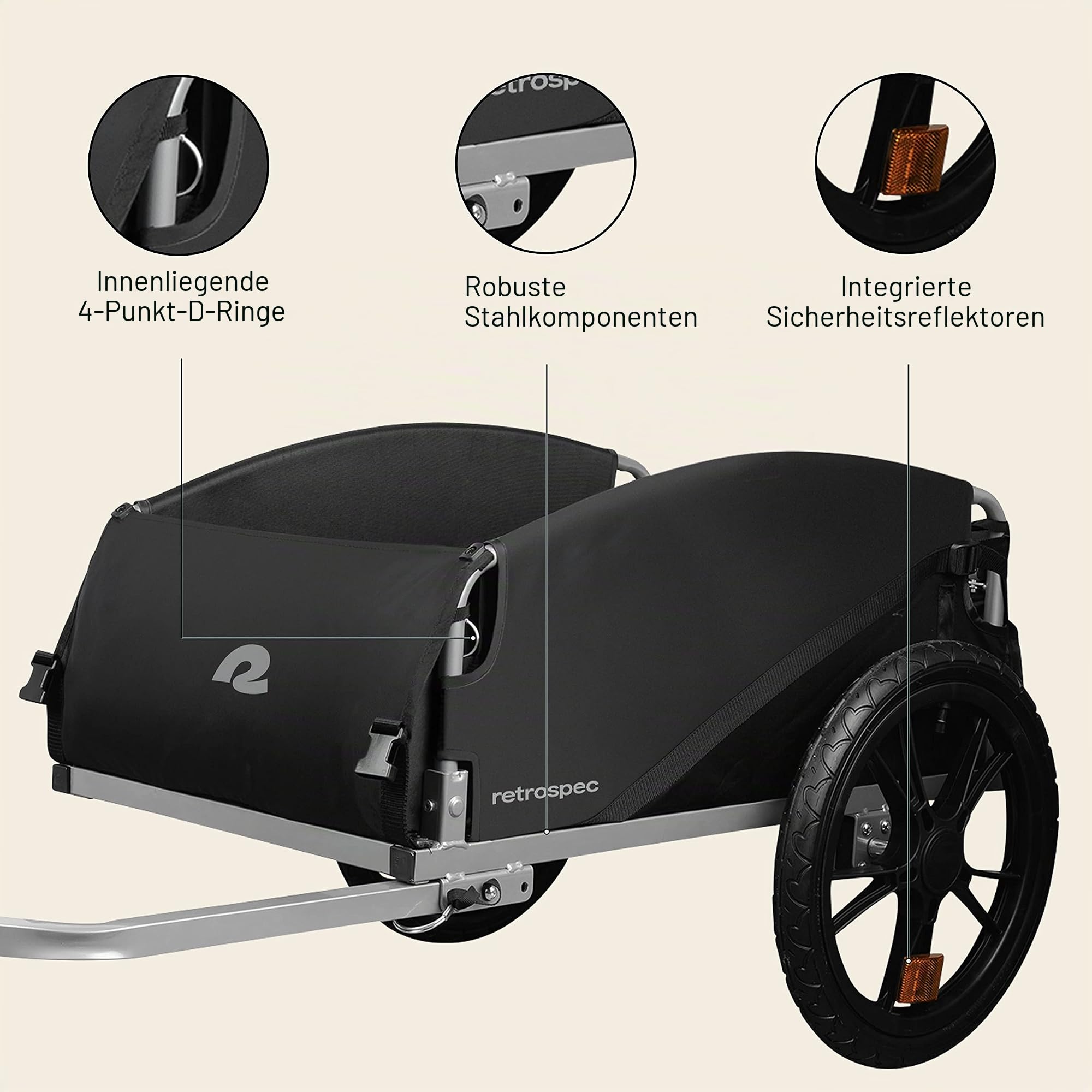 Retrospec Rover Hauler Cargo Fahrradanhänger, klappbarer Rahmen und wetterbeständiges Gewebe, großer Gepäckträger, passend für 50,8 cm – 73,7 cm große Fahrradräder