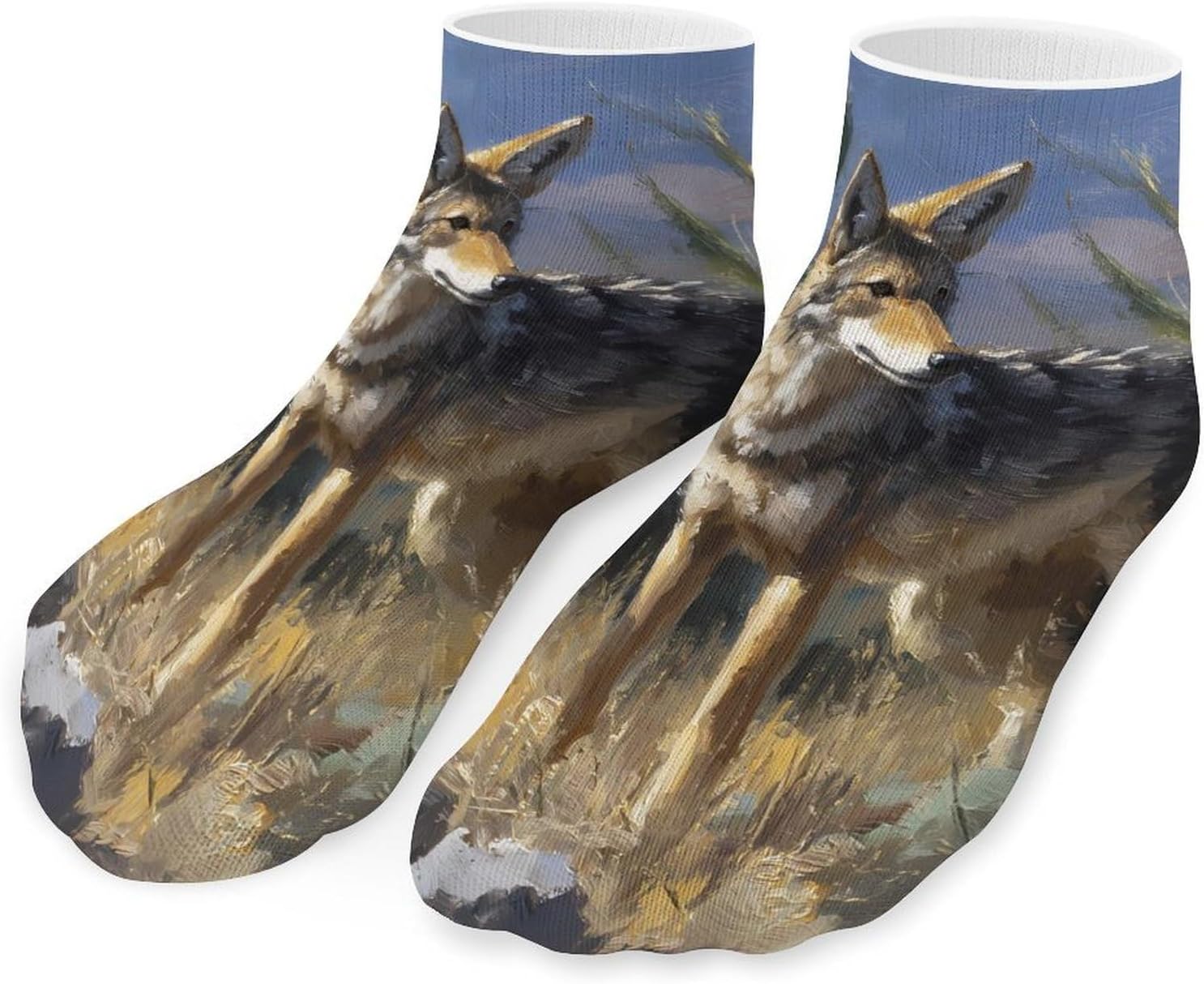 Desert Wolf Cactus No Show Ankle Socks Low Cut Non Slip Flat Boat Line 5 Pairs Set