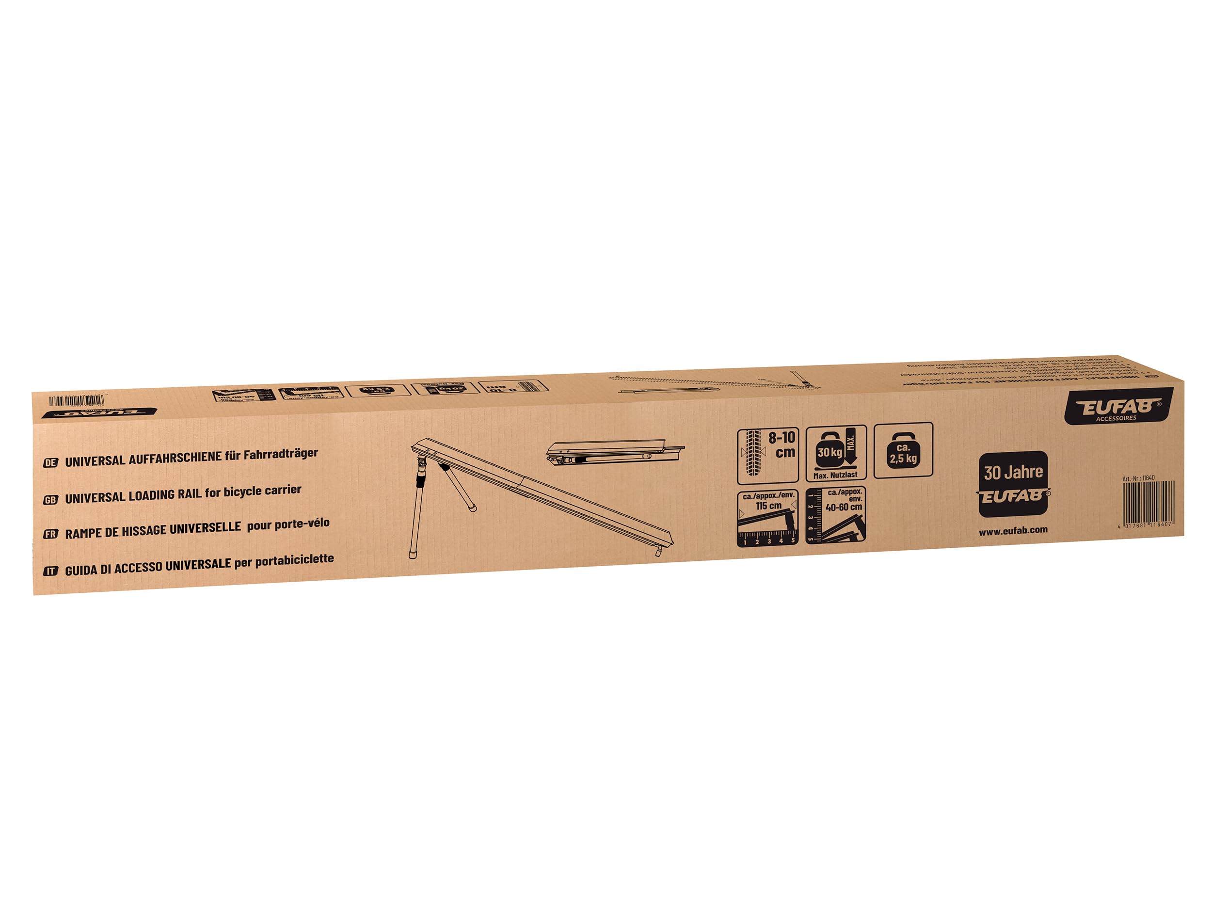 Binario Portabici EUFAB 11640 – Universale Pieghevole 115 Cm, Altezza Regolabile 40-60 Cm, Carico 30 Kg, Per Pneumatici 8-10 Cm