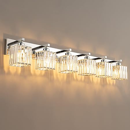 Quantum 6 Light 120V Bath Vanity & Wall Light in Polished Stainless Steel with Clear Crystals from main image 0