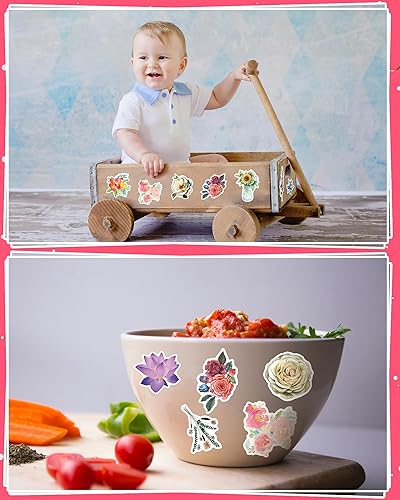 Miniatura 7 de AOWDIAO 150 calcomanías de flores impermeables de vinilo floral para botellas de agua, laptop, álbumes de recortes, diario