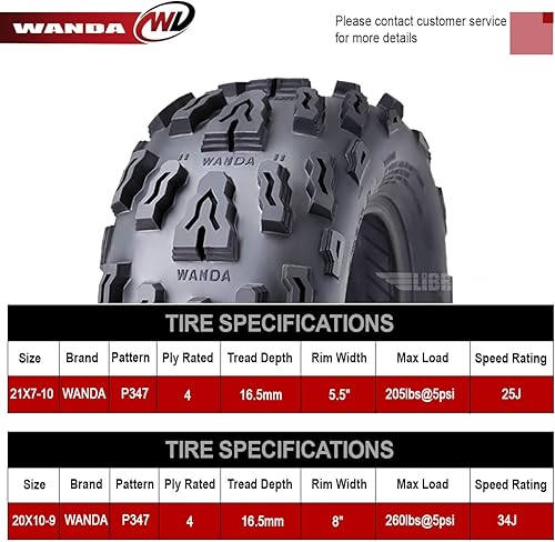 Miniatura 3 de WANDA Juego de neumáticos deportivos ATV 21x7-10 y 20x10-9 para Yamaha Raptor 350 660 700