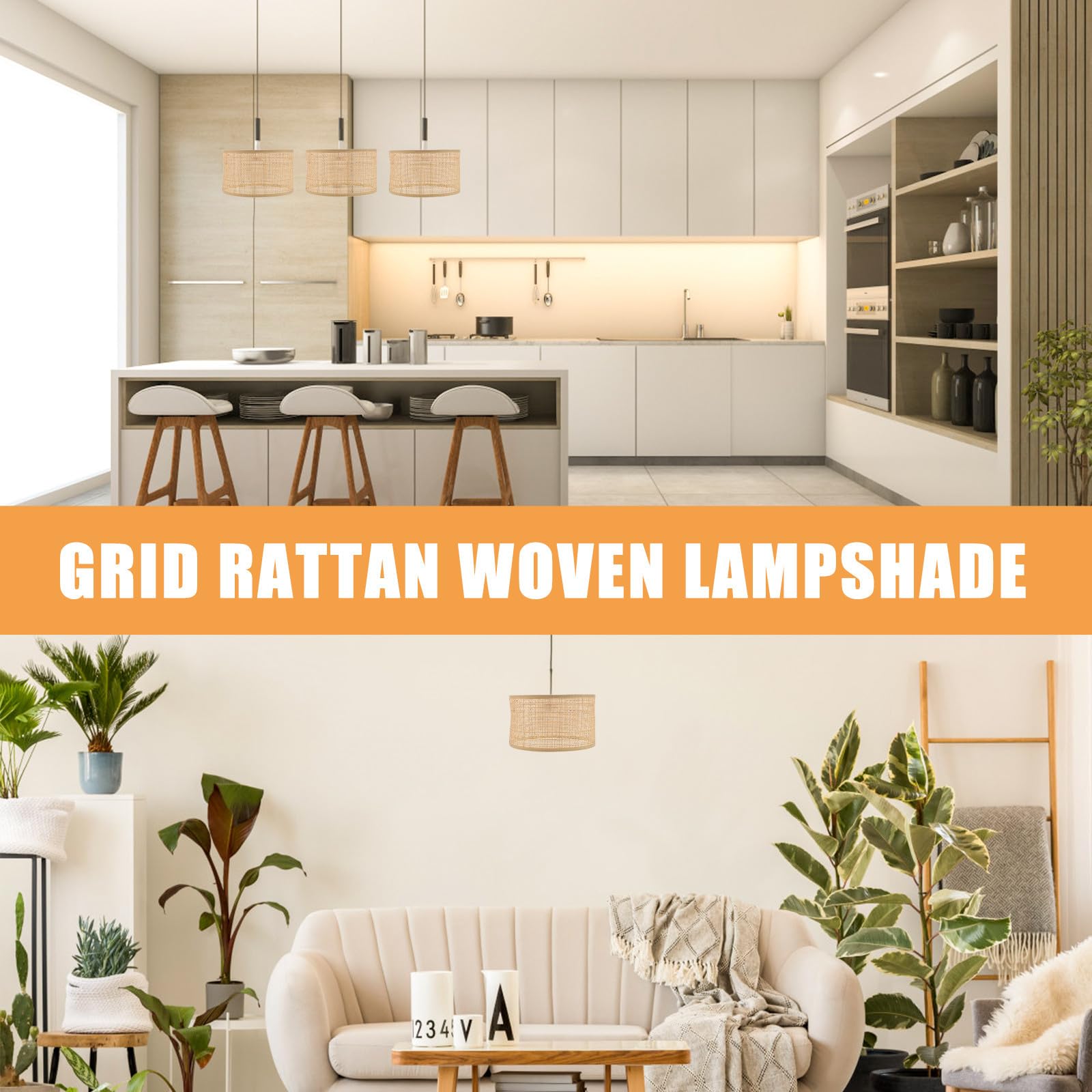 Paralume in Rattan Intrecciato E27, Copri Lampada Rustico Elegante