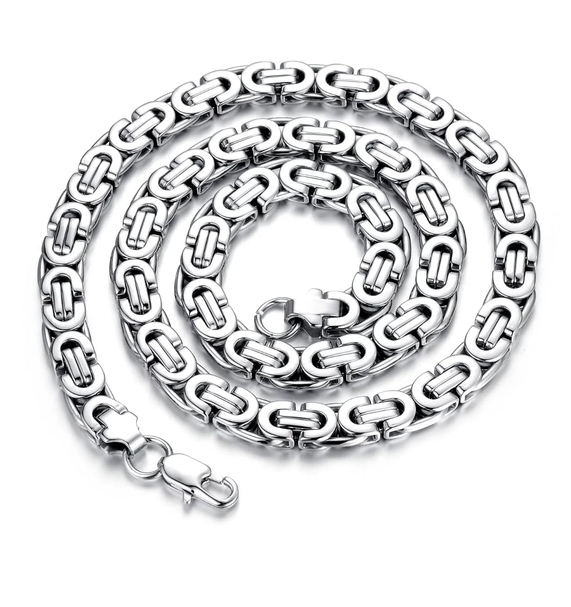Man's 316L Stainless Steel Chain Necklace, 9mm Silver Tone Square Byzantine Link Chain for Men, 22 Inch Heavy Duty Polished Jewelry, Nickle Free Gothic Punk Jewelry,Waterproof-image-18