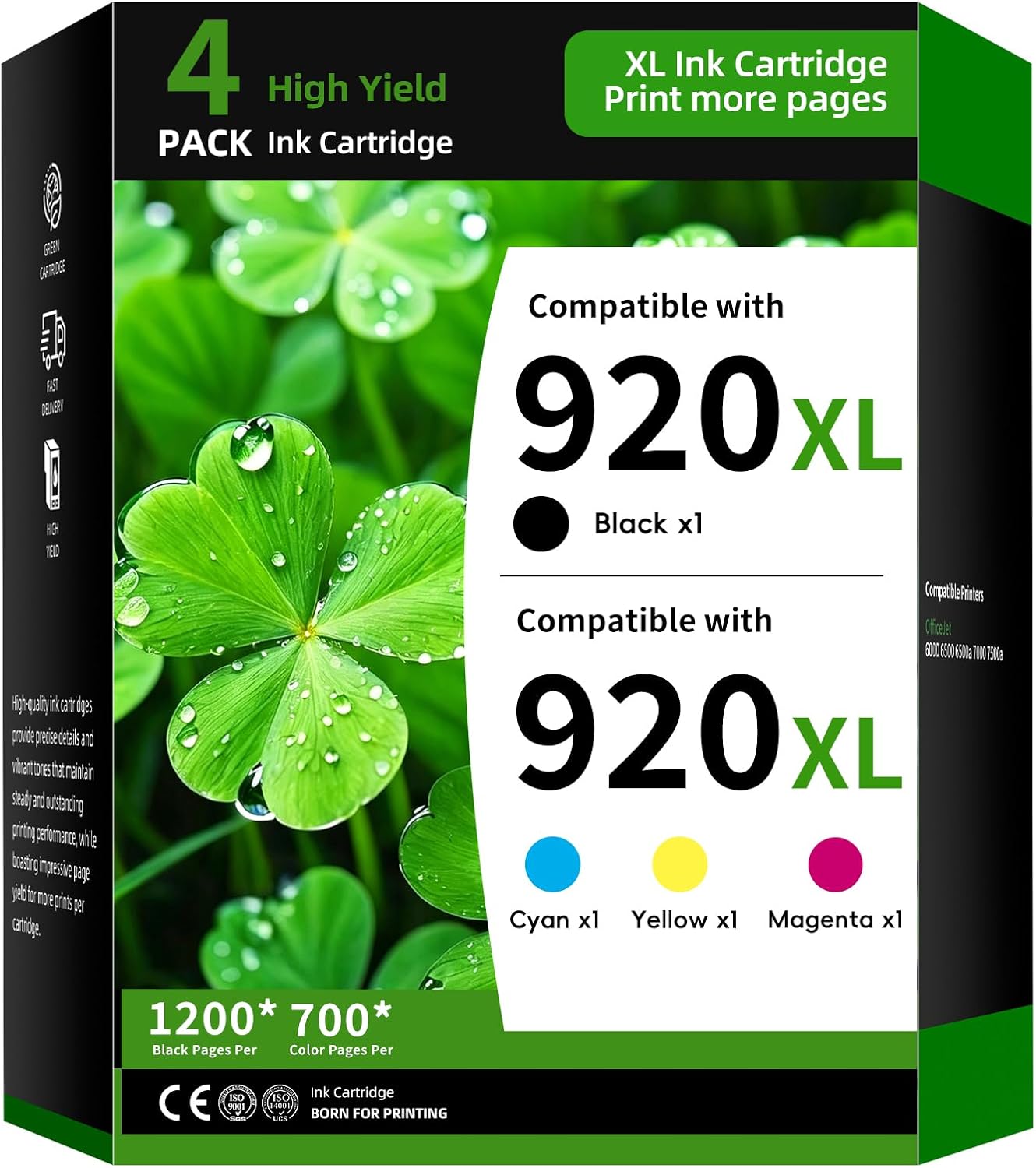 920XL Ink Cartridge 4-Pack Replacement for HP 920 Combo Pack Compatible with HP Officejet 6500 6500A 6000 7000 7500 7500A E709 Printer Ink(4PK Black Cyan Magenta Yellow)