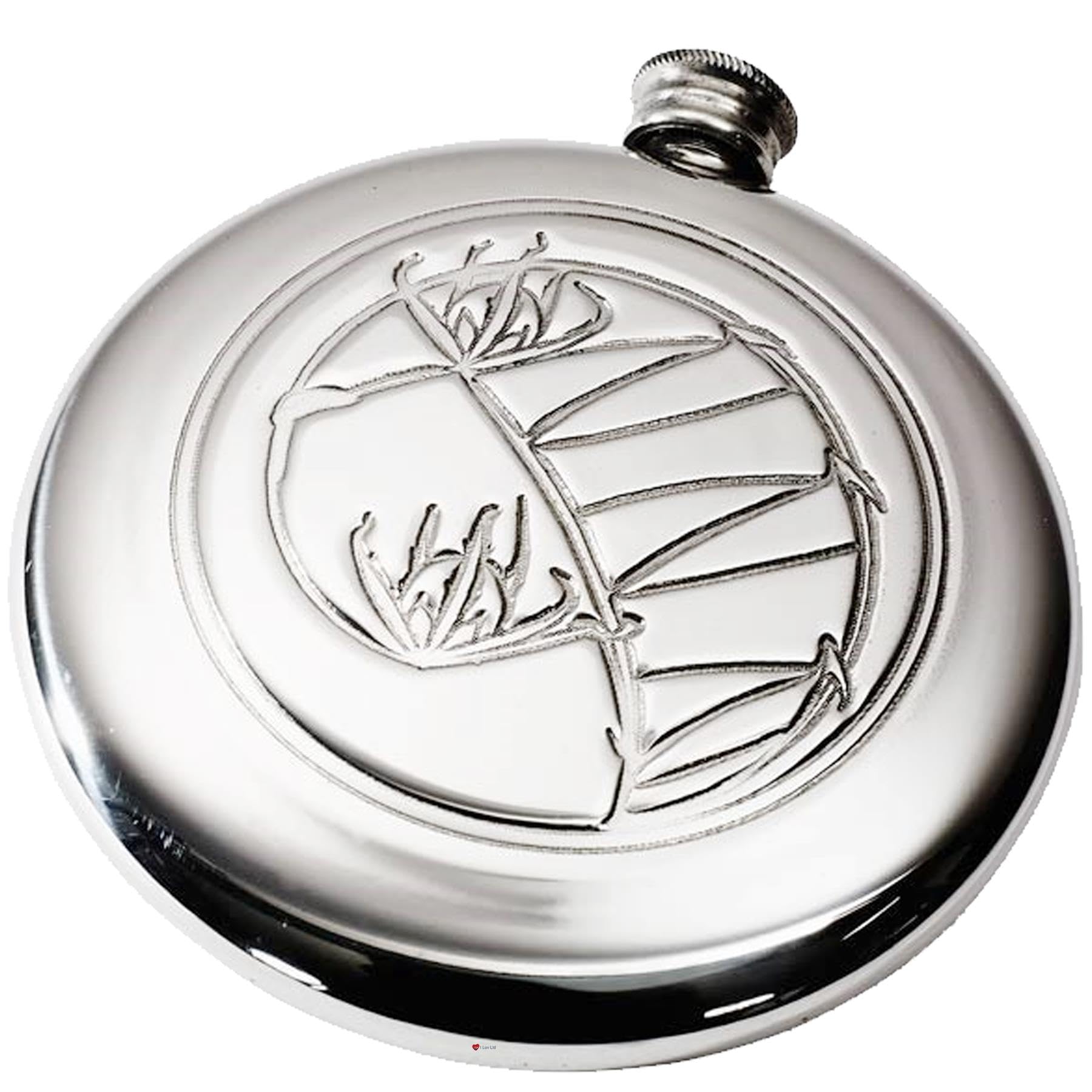 Flasque ronde pour randonnée et voyage I LUV LTD 4 oz en acier brillant fin