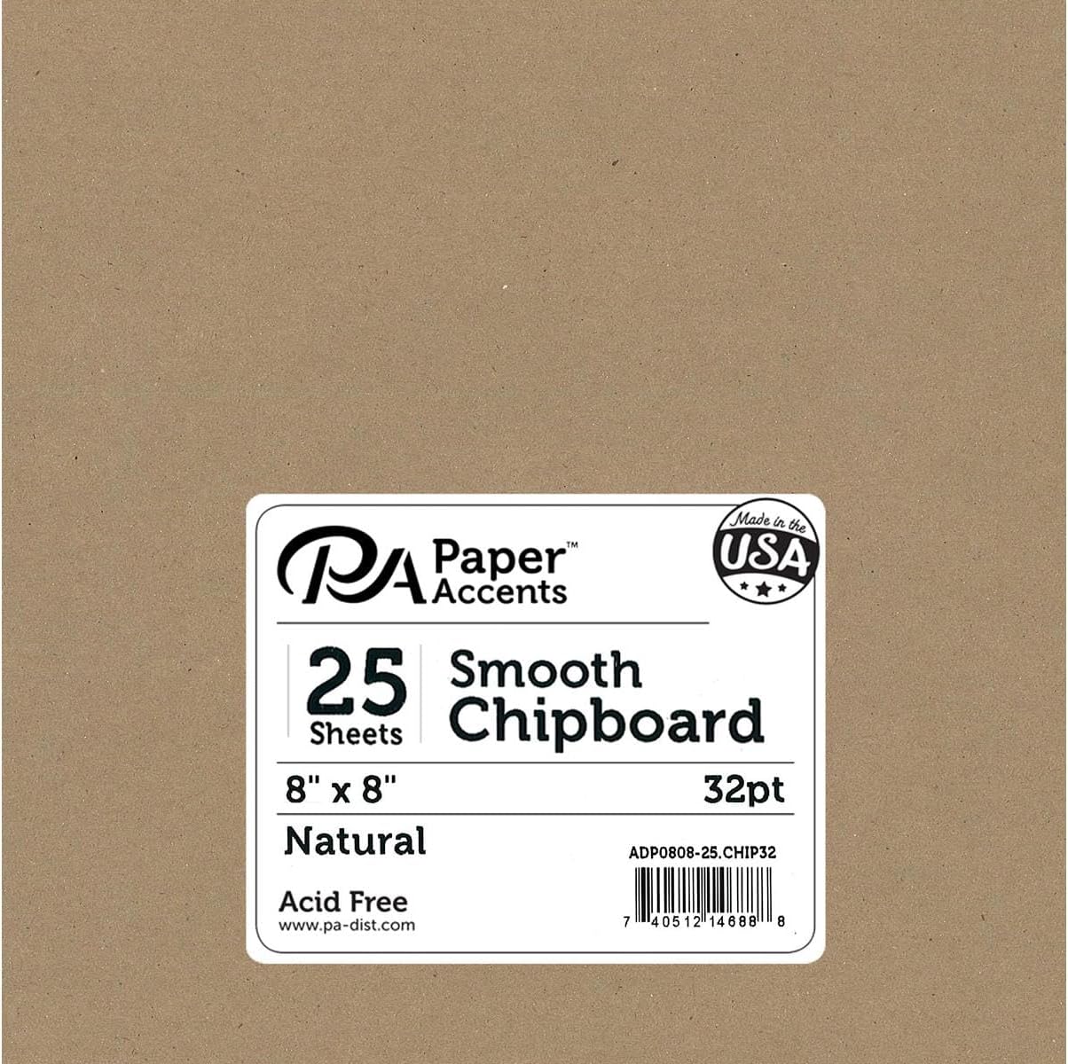 Accent Design Paper Accents Chipboard Squares - 8" x 8" Extra Thick 32pt Natural, 25 Pack - Thick Chipboard for Albums, Journals, Crafts & Die Cutting - Recycled Paper
