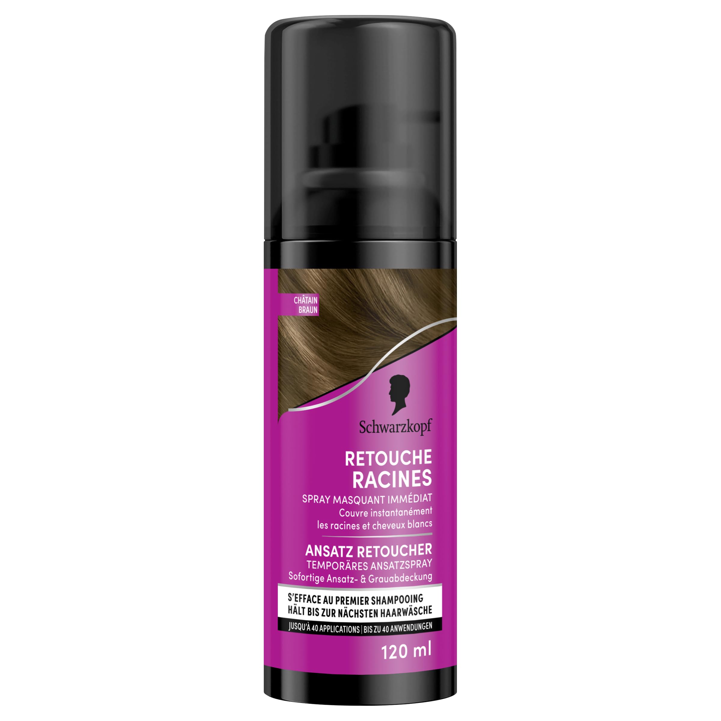Schwarzkopf - White Hair Roots Touch-Up - Temporary Masking Spray Hair Roots - Erases with the First Shampoo - Brown, 120 ml (Pack of 1)