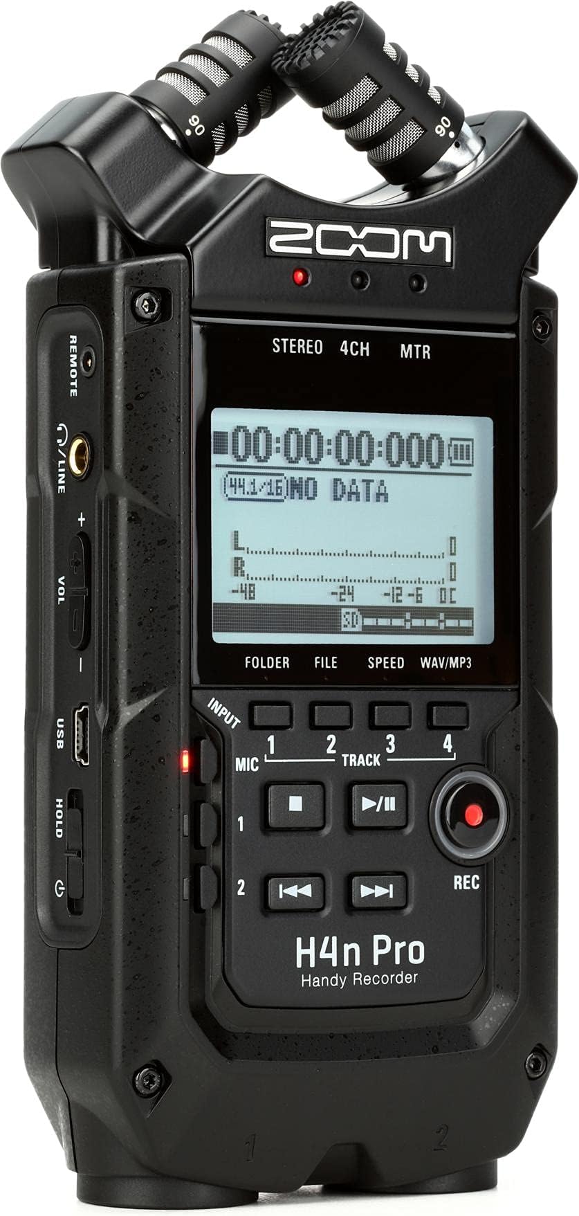 Zoom H4N Pro All Black 4-Track Portable Recorder (2020 Model), Stereo Microphones, 2 Xlr/ ¼“ Combo Inputs, Guitar Inputs, Battery Powered, Multitrack Recorder For Music, Audio For Video, Podcasting