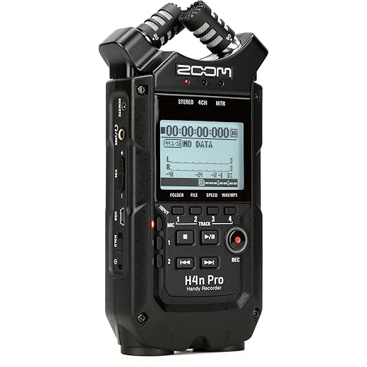 Zoom H4n Pro 4-Track Portable Recorder, All Black, Stereo Microphones, 2 XLR/ ¼“ Combo Inputs, Battery Powered, for Stereo/Multitrack Recording of Music, Audio for Video, and Podcasting