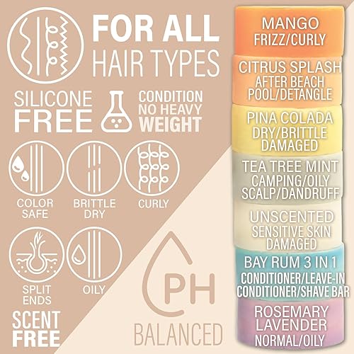 Miniatura 6 de Champú y acondicionador en barra  sin sulfato, juego sin perfume con 1 barra de champú (2.16 oz) y 1 barra de acondicionador profunda (1.76 oz),