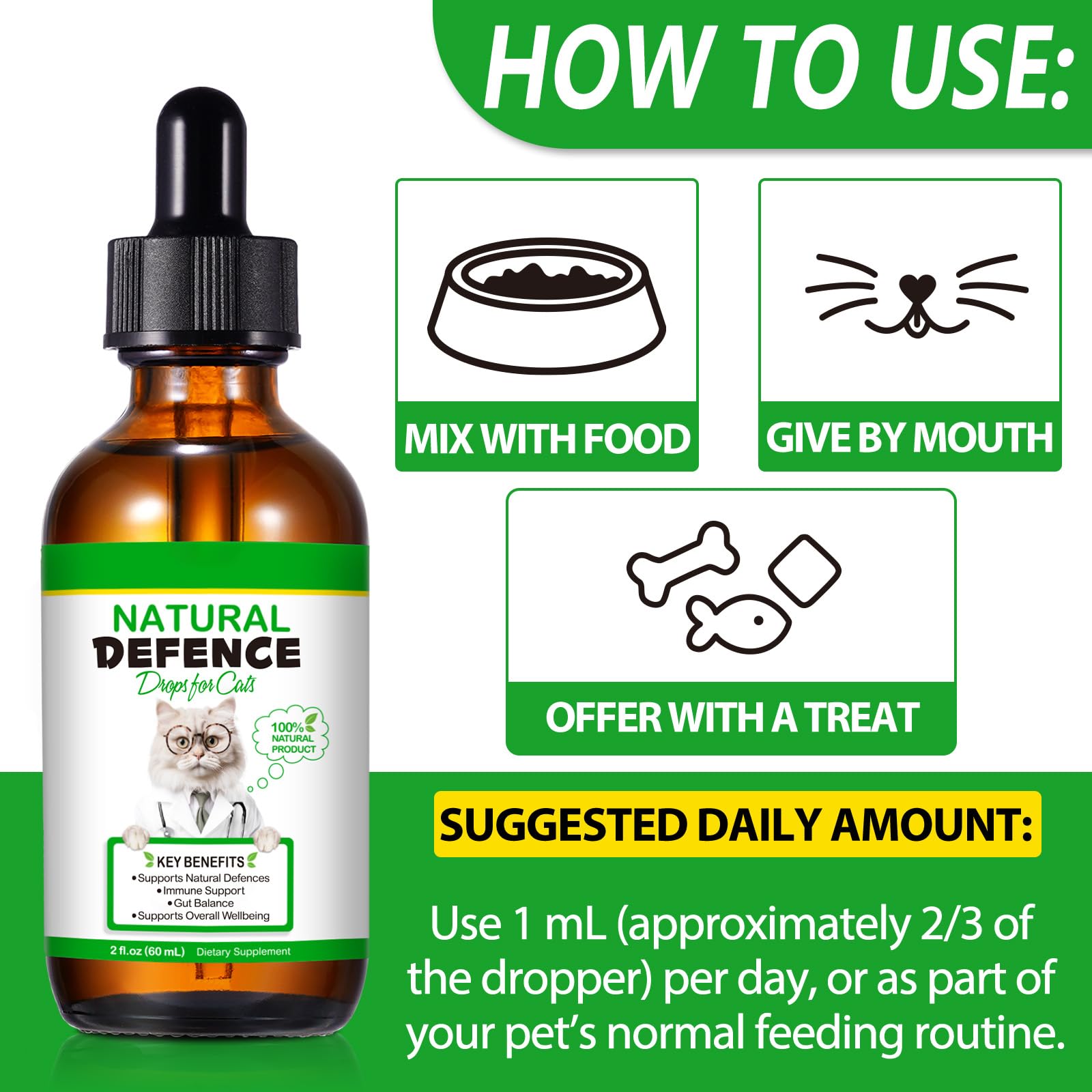 Fórmula Natural Antibacteriana para Gatos 60ml – Apoya el Sistema Inmunológico y Alivia Las Alergias – Alivio del Picor, Problemas de Oídos, Piel y Tracto Urinario – para Todas Las Razas y Edades