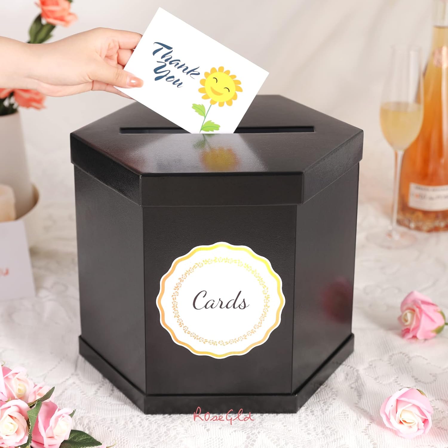 ROSEGLD Elegant Card Box Holder - 12x10x10 Inches, Perfect for Wedding, Graduation, Birthday, Baby Shower, Engagement (Black)