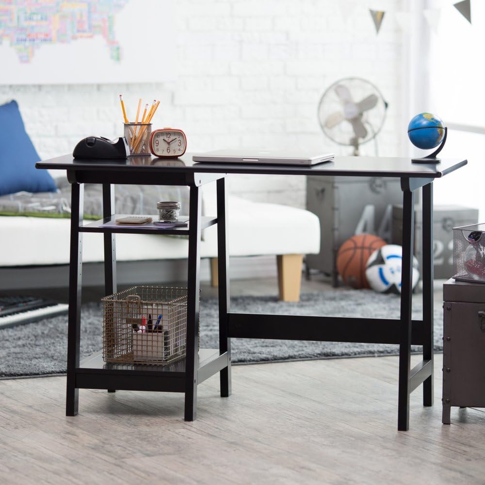 Finley Home Manhattan Open Computer Desk with Adjustable Shelf - Black