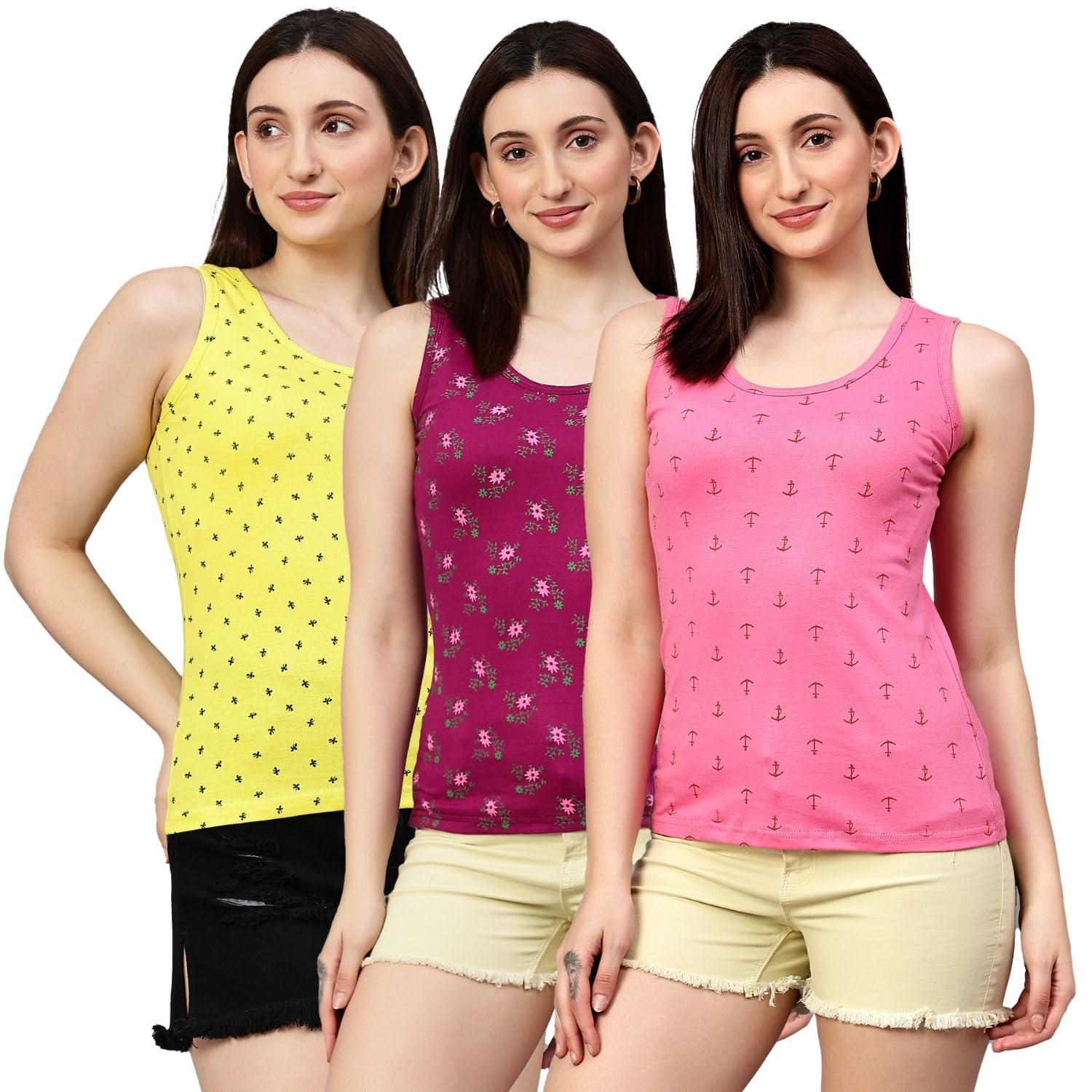 diaz Women's Super Combed Cotton Rib Fabric Slim Fit Tank Top-Pack of 3-picture-41