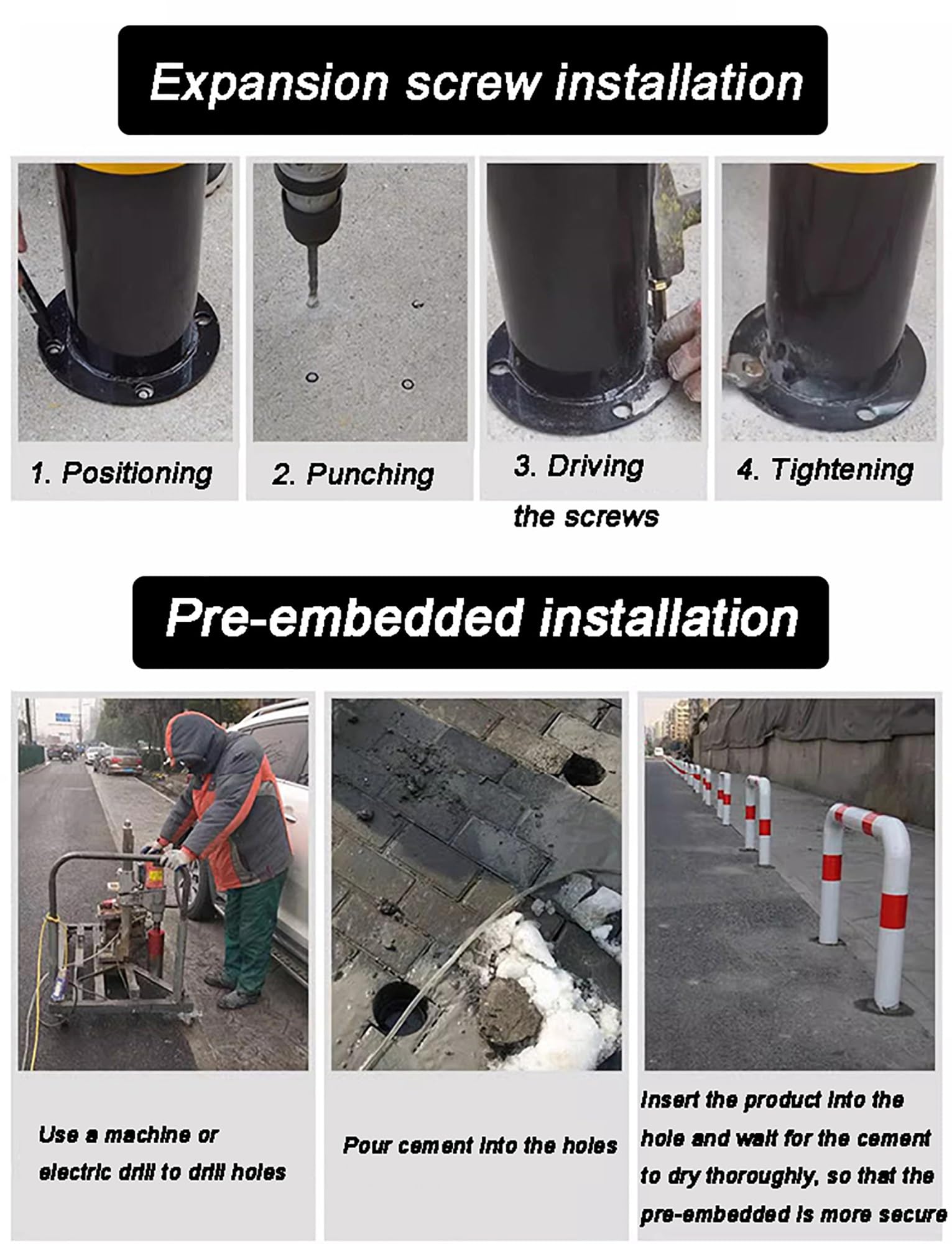 Kit de bolardos de barrera en U resistente con tiras reflectantes para garaje, entrada y seguridad al aire libre