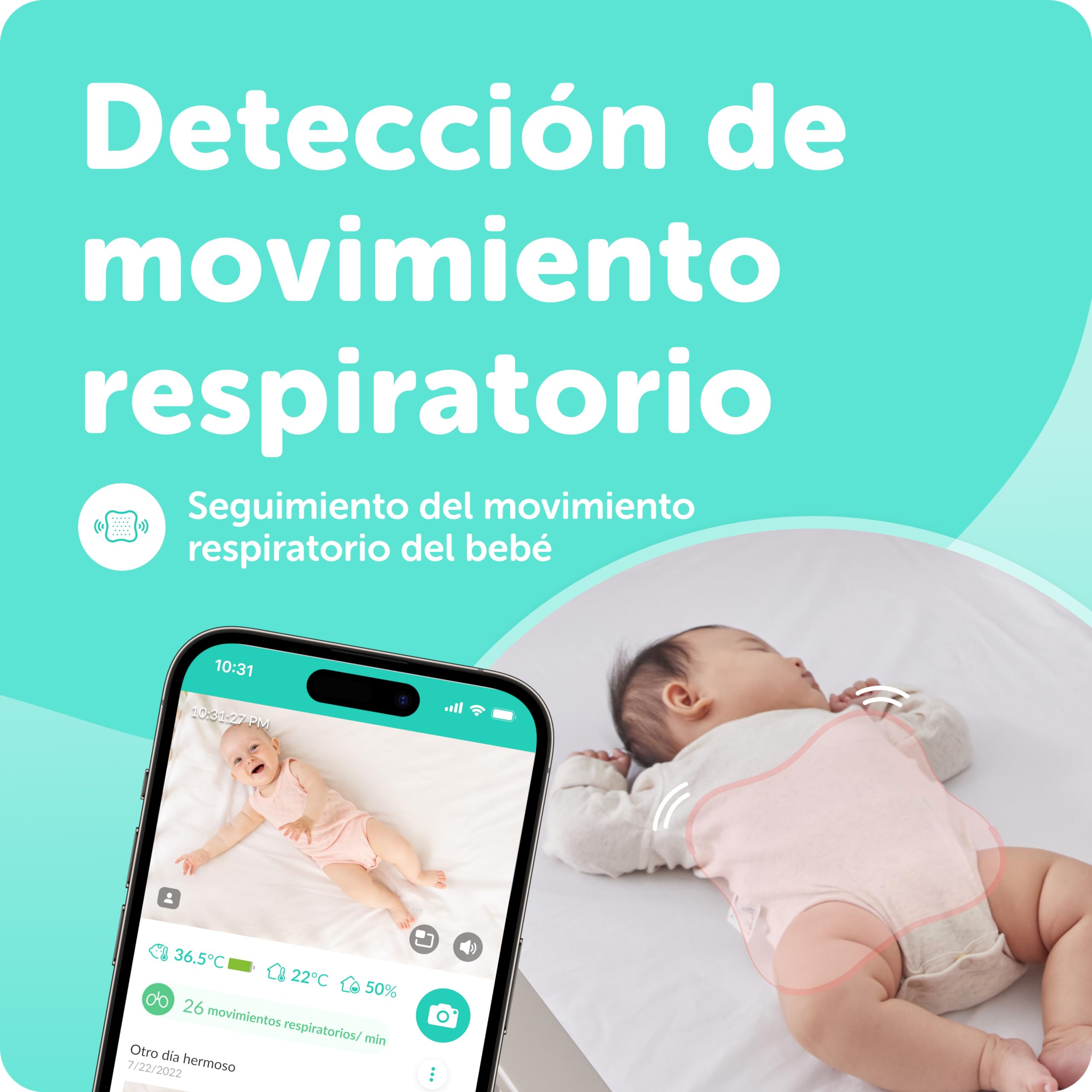 Almohadilla con Sensor de sueño CuboAi: Seguimiento de micromovimientos de bebé en Tiempo Real y detección de Movimiento con alertas de Seguridad proactivas. Debe combinarse con el vigilabebés CuboAi