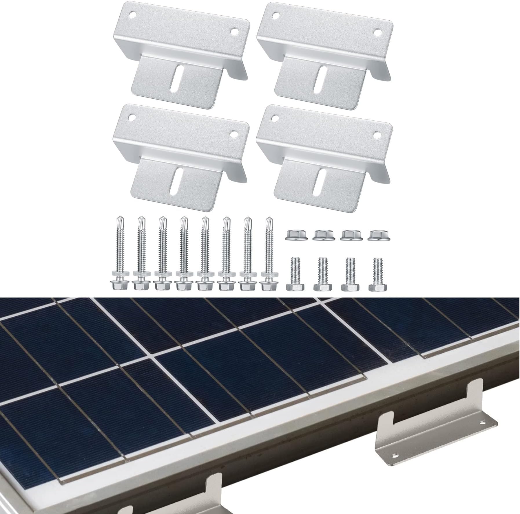 KASTWAVE Solar Panel Mounting Brackets, 4 Sets Z Shaped Aluminum Solar Panel Brackets Holders, Solar Panel Z Brackets for Roof RV Boat Wall Caravans Yacht Solar Panel Mounting, with Screws, Nuts