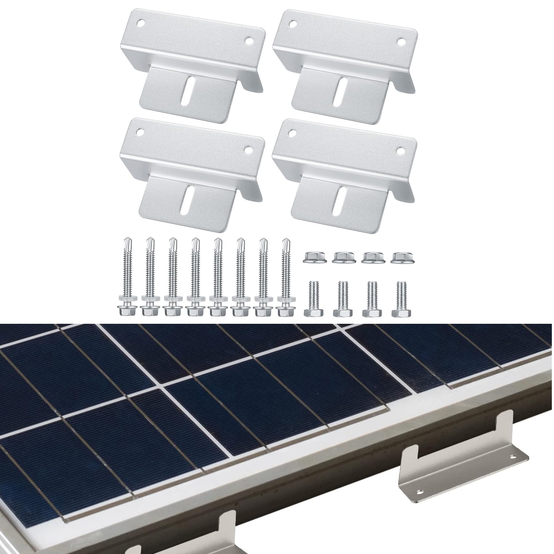 KASTWAVE Solar Panel Mounting Brackets, 4 Sets Z Shaped Aluminum Solar Panel Brackets Holders, Solar Panel Z Brackets for Roof RV Boat Wall Caravans Yacht Solar Panel Mounting, with Screws, Nuts