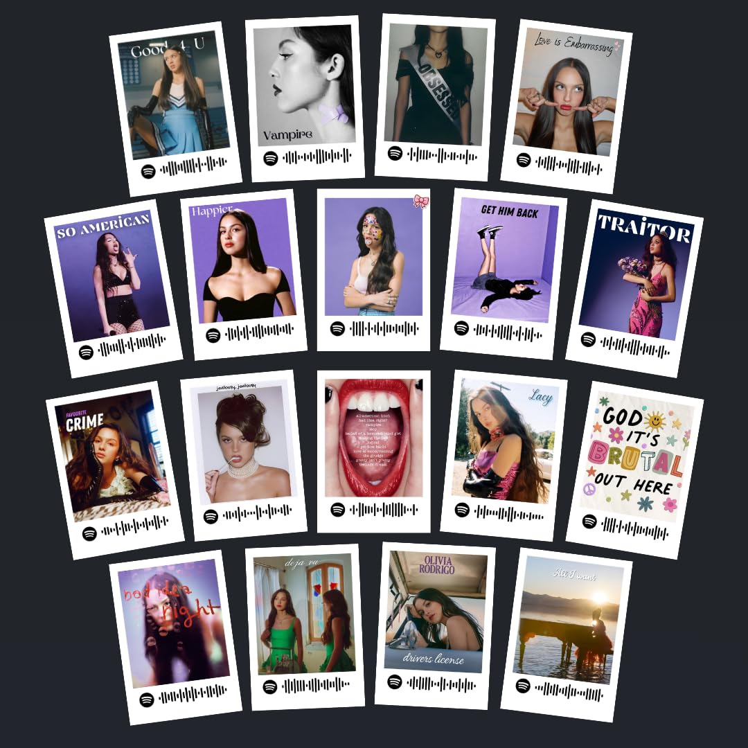 Olivia Rodrigo Posters | Olivia Rodrigo Songs Mini Poster Kit (Set of 18) | Olivia's Driver's License, Vampire, Traitor Songs Compact Size (8 x 6 cm) Posters for Phone Accessories, room decoration