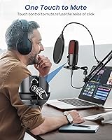 Vista 3 de TECURS Micrófono USB de condensador, kit de micrófono de PC con brazo de brazo ajustable, micrófono para juegos para grabación, podcasting