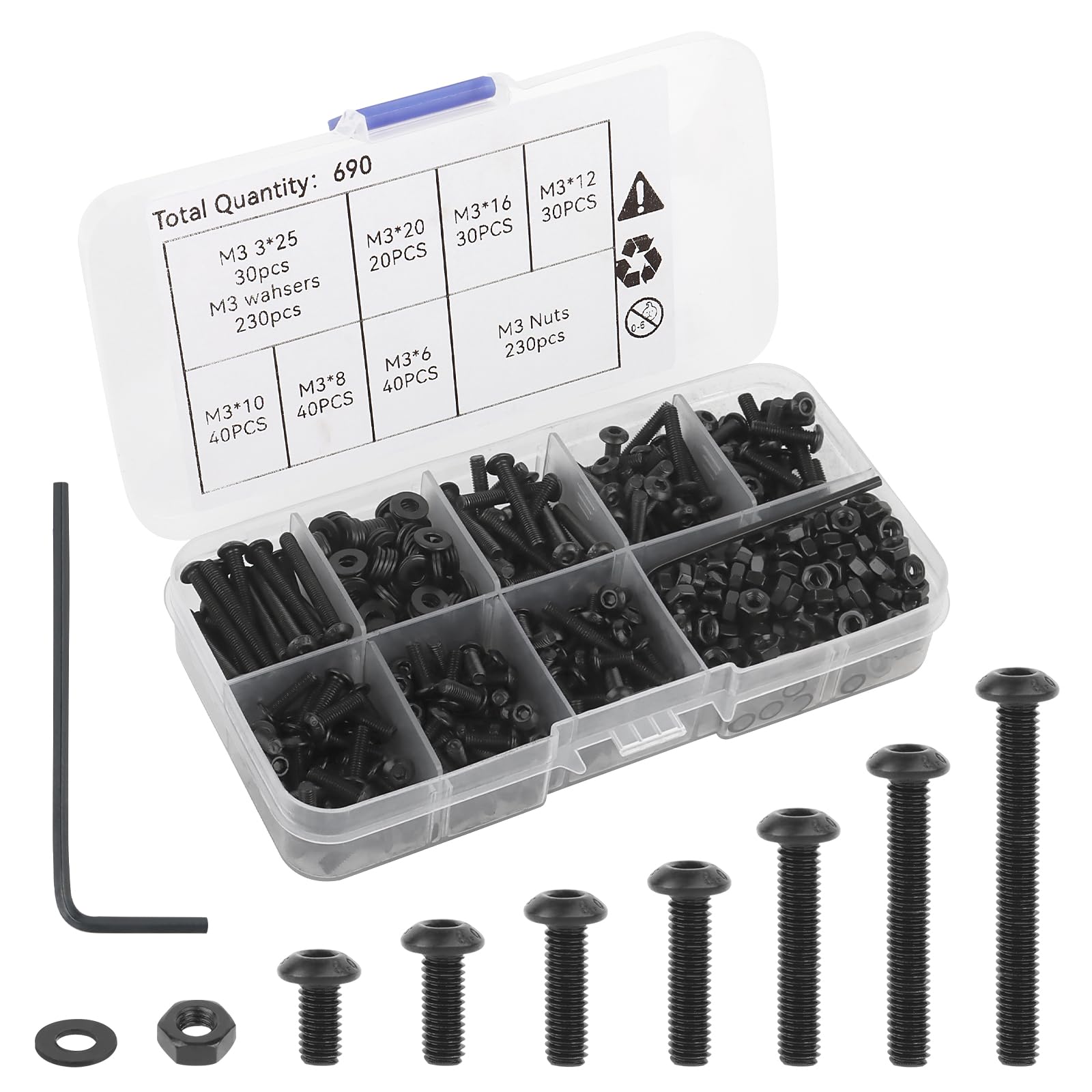 Set 1080 Pezzi Viti E Dadi M3 M4 M5 M6 - Bulloni A Testa Cilindrica Per Fai Da Te E Riparazioni - Foto 3