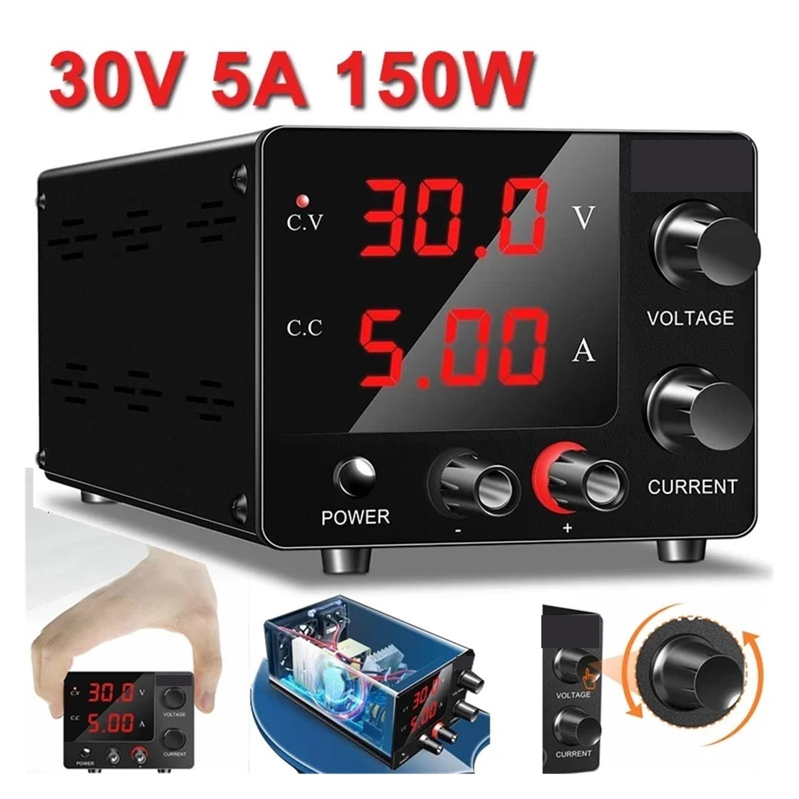 Fuente de alimentación variable, Unidad De Fuente Alimentación Ajustable DC Lab 30V 5A 150W, Interruptor Banco, Laboratorio, Regulador Voltaje, Reparación Energía(30V10A 300W)