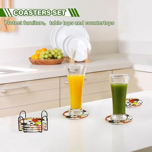 Miniatura 7 de Coasters Set with Holder 6 Pack Drink Coasters for Home Cotton Coasters Posavasos para Mesa Sports Ball Colorful