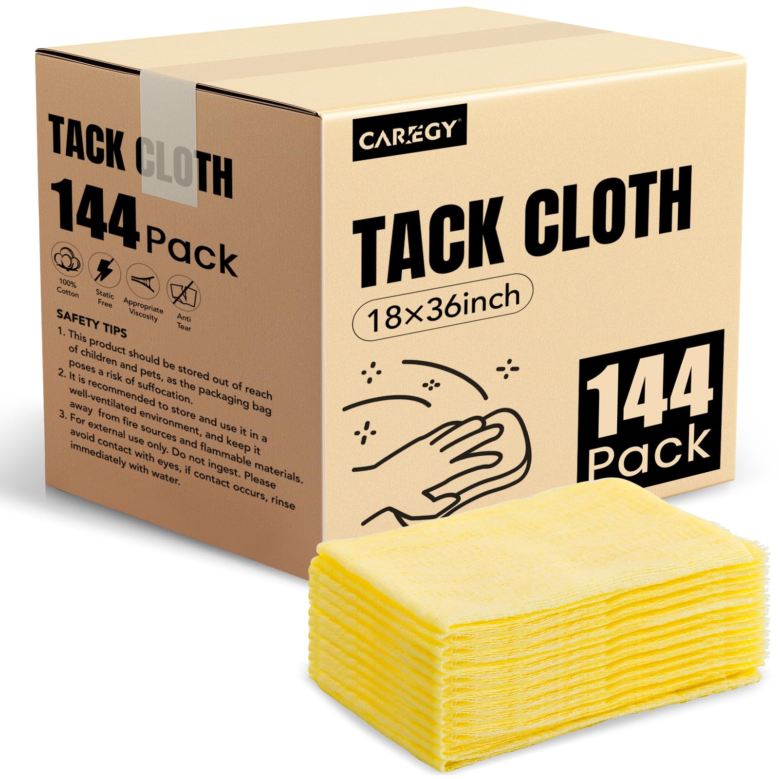 CAREGY 144Pcs Tack Cloth for Removing Dust from Woodworking Sanding Particles Clean Polish Ideal for Woodworking Painting Wax