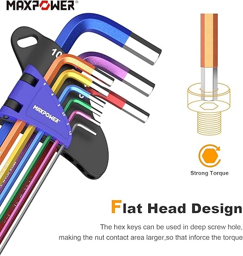 Miniatura 6 de MAXPOWER Juego de llaves Allen, juego de llaves hexagonales de extremo de bola métrica de 18 piezas y juego de llaves Allen Torx Star Allen, llave