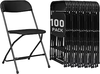 100 Pack Black Plastic Folding Chairs, Portable Party Chairs, Stackable Commercial Seats with Steel Frame for Home Office Wedding Party Indoor Outdoor Events Chairs, 350lbs Capacity