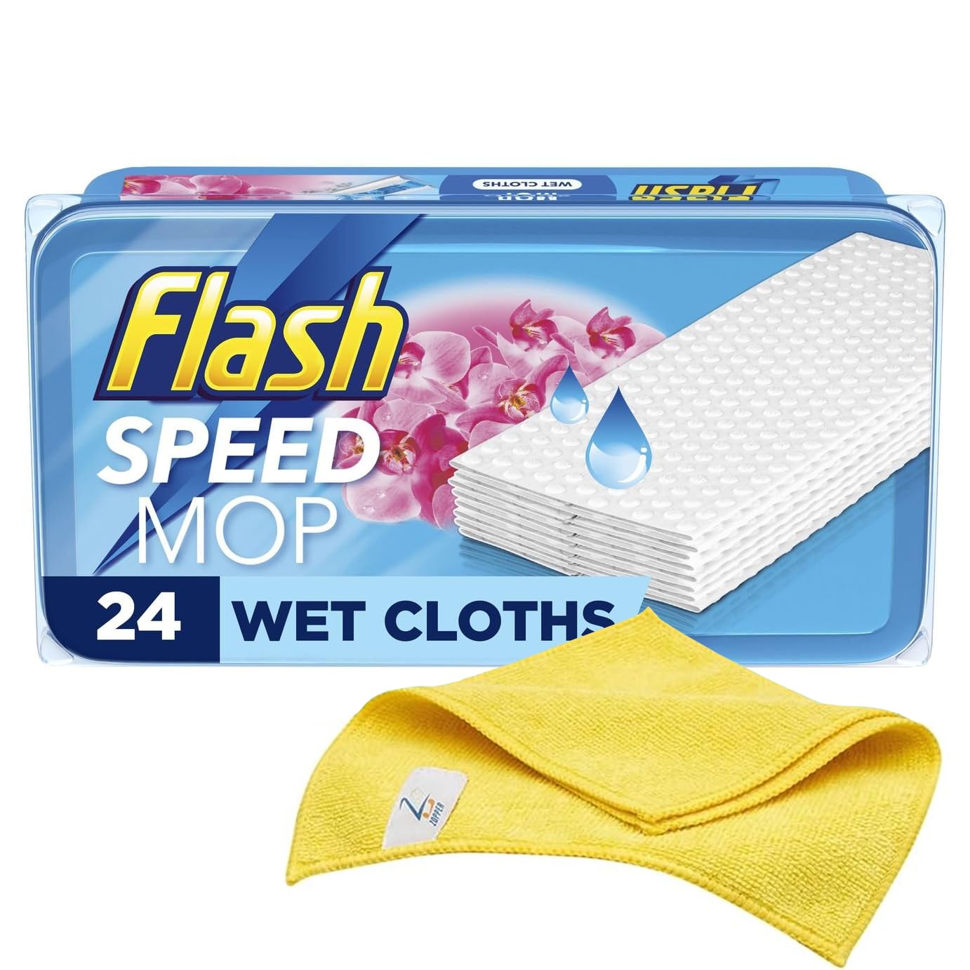 Flash Speed Mop Wet Cloth Refills Orchid Scent 24 Pads With Zopper Microfibre Cloth 2x Thicker Multi-Surface Floor Wipes for Hardwood, Tile & Laminate, Trap & Lock Grease and Grime, Hygienic Cleaning