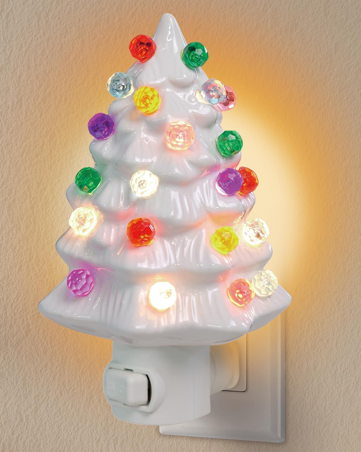 IKSII White Ceramic Christmas Tree Night Light,Nostalgic Christmas Tree Christmas Nightlight