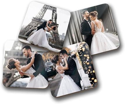 تصميم فن الابتسامة تحميل 4 صور مربعة مخصصة طباعة كوستر مع صورك مجموعة من 4 قطع من الورق المقوى اللامع النابض بالحياة صور مجمعة مخصصة صور مطبوعة هدايا ديكور الزفاف
